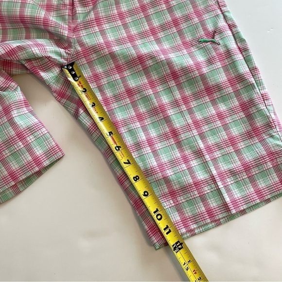 Puma Pink Green White Plaid Tech Golf Bermuda Length Breathable Shorts Size 6 - Picture 11 of 11